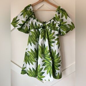 FARM Rio Green Leaf Print Mini Dress